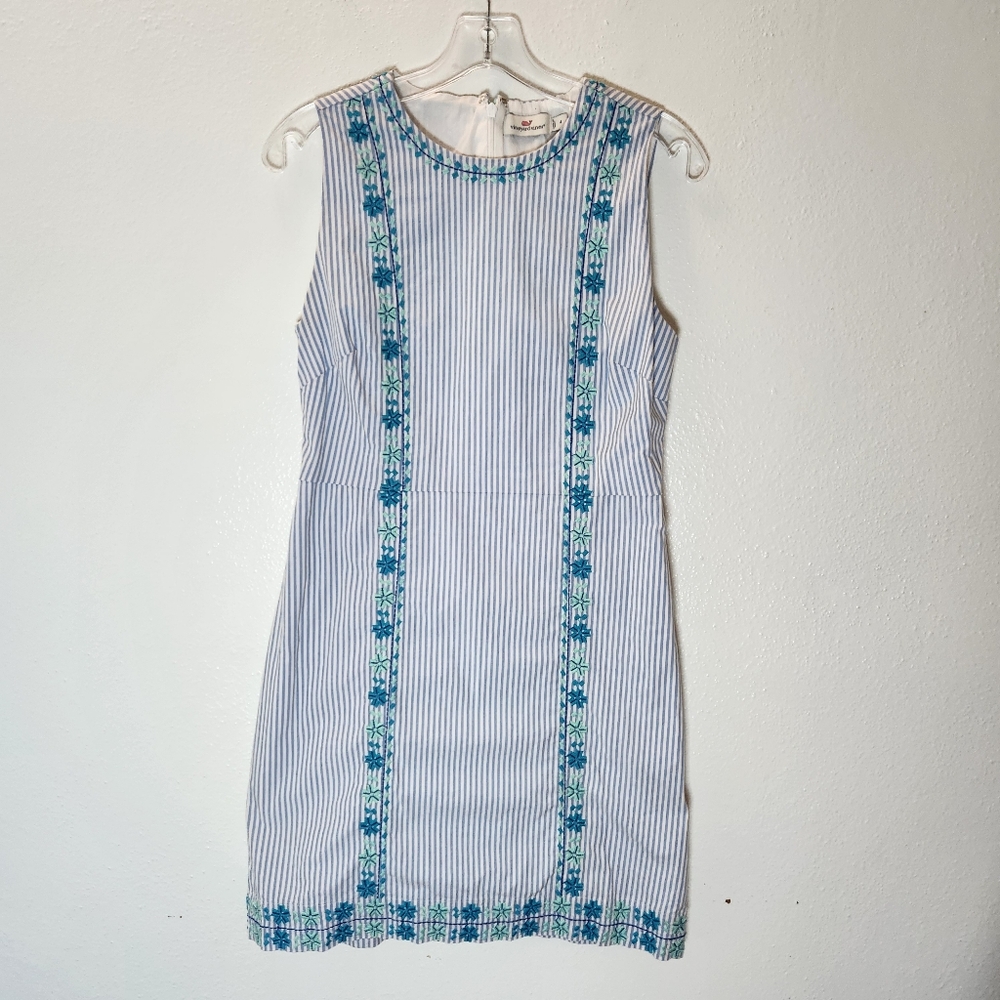 Vineyard Vines Embroidered Stripped Hydrangea Shift Dress Size 4